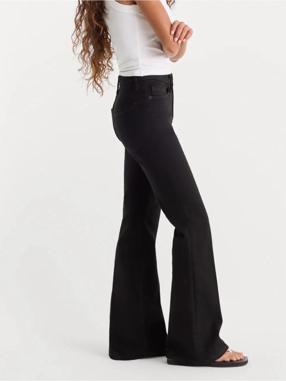 New NWT good American Never Fade Good Petite Flare Jeans dark black size 8 / 29